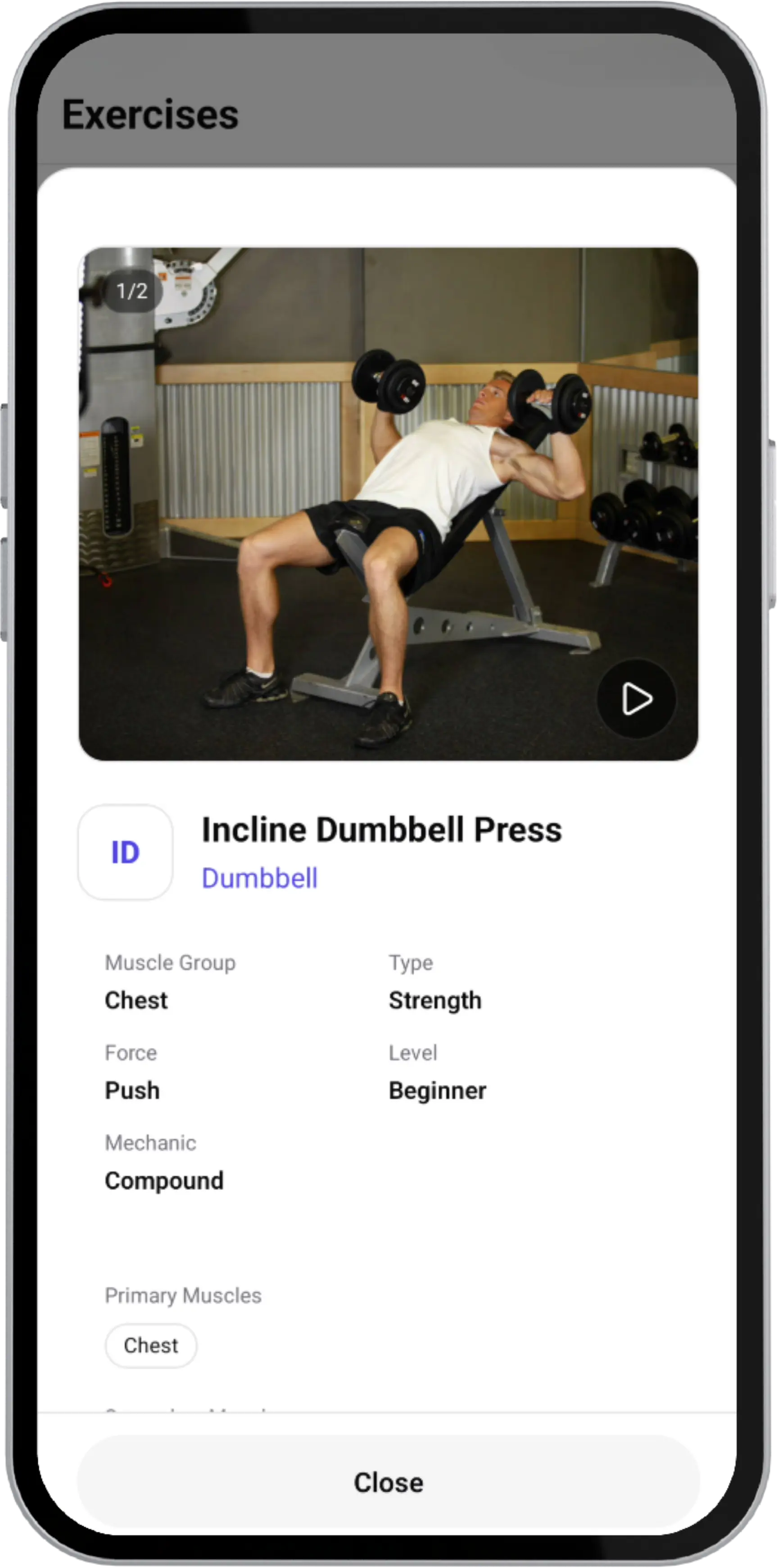 Exercise details screen