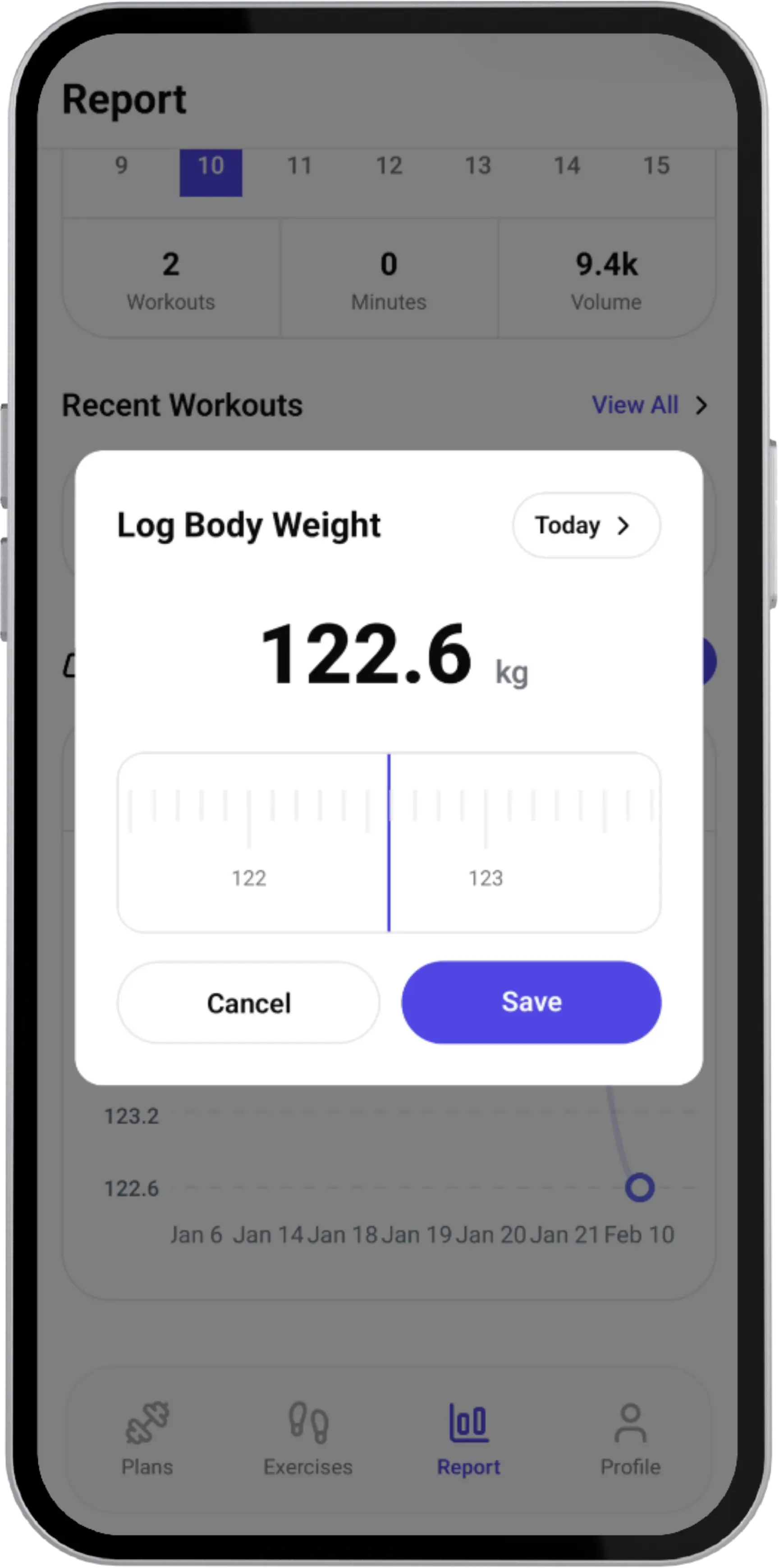 Weight logging screen